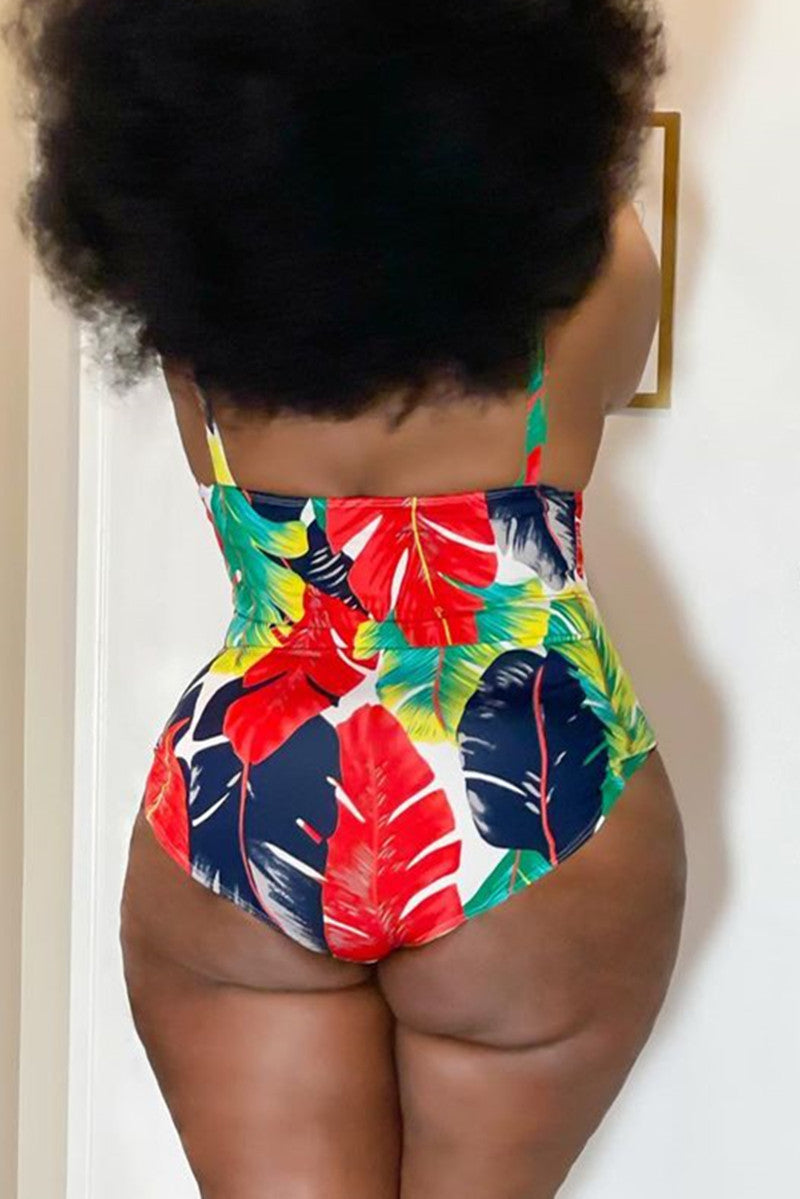 Plus Size Tropical Print Swimwear Suit