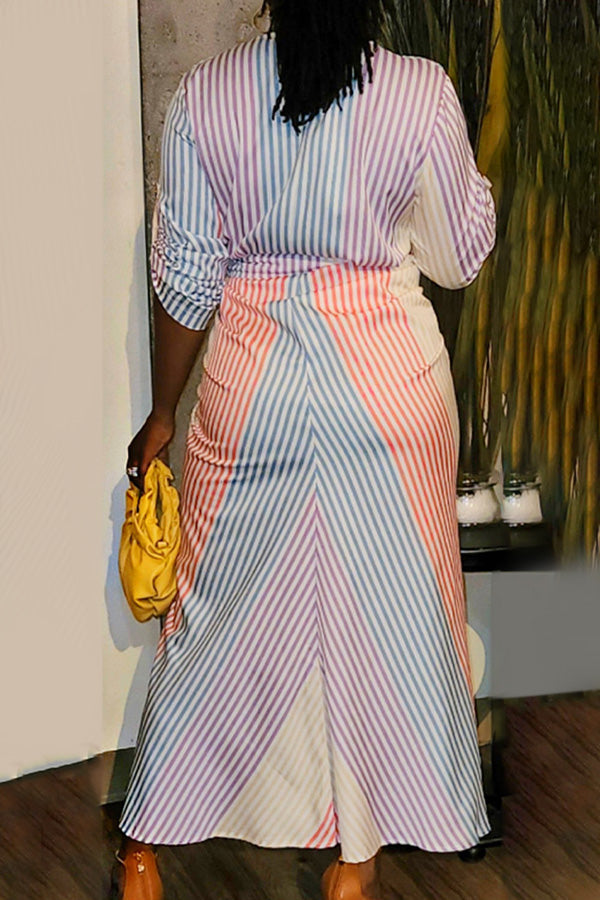 Fashion Striped Print Cardigan Dress