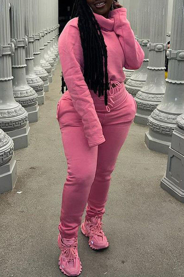 Fashion Stacked Big Neck Tie Fleece Sweater Tracksuit